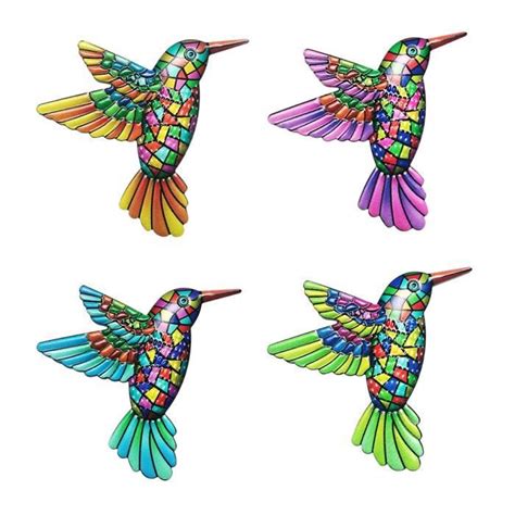 4 Pièces Objet Decoration Murale Metal Coloré Colibri Sculpture en Fer