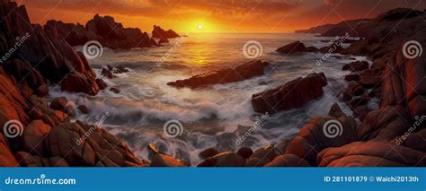 Beautiful Seascape At Sunset Long Exposure Shot Seascape With Rocks