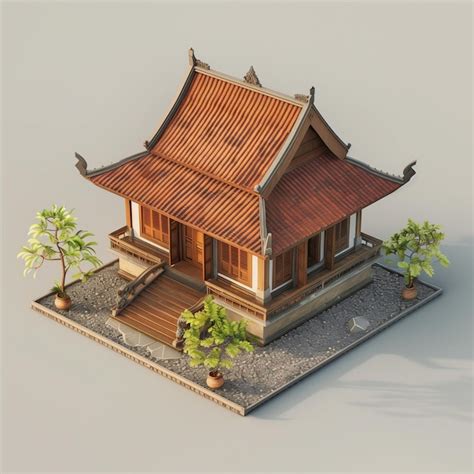 Premium Photo D Isometric Of Javanese House Joglo