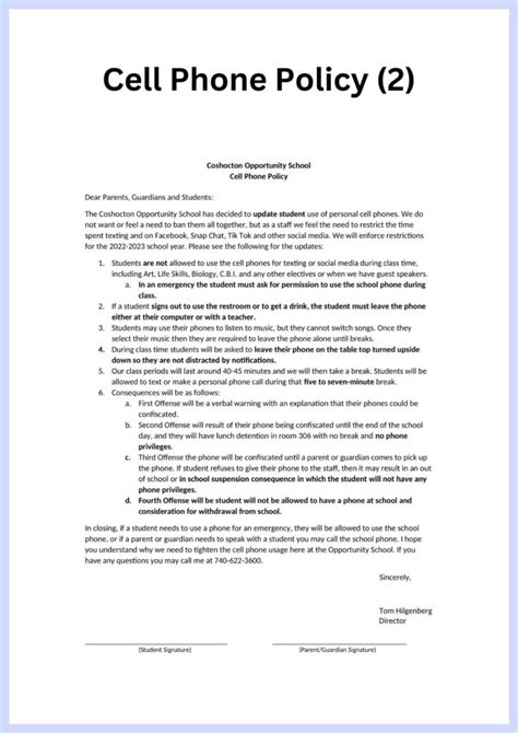 Sample Printable Cellphone User Policy Forms Template 2024