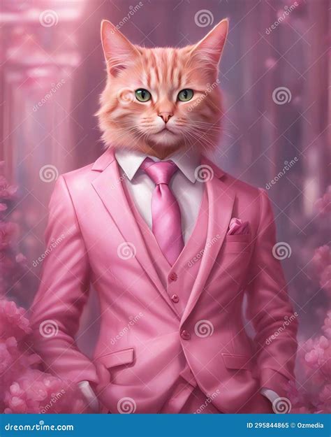 Sophisticated Pink Cat In Suit Stock Illustration Illustration Of