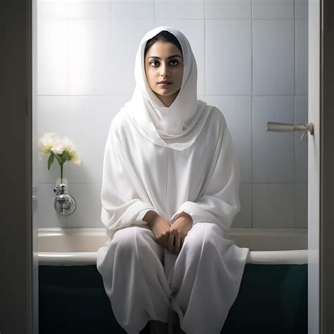 Premium Photo Pakistani Woman In White Bathrobe Sitting