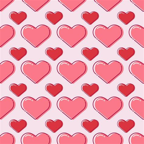 Red Love Heart Seamless Pattern Illustration Cute Romantic Pink Hearts