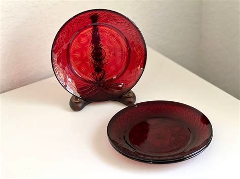 Set Of 3 Vintage Cristal D Arques Durand Ruby Red Antique 8 Inches Glass Plates Etsy