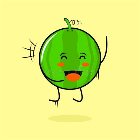 Cute Watermelon Character With Happy Expression Jump Close Eyes And