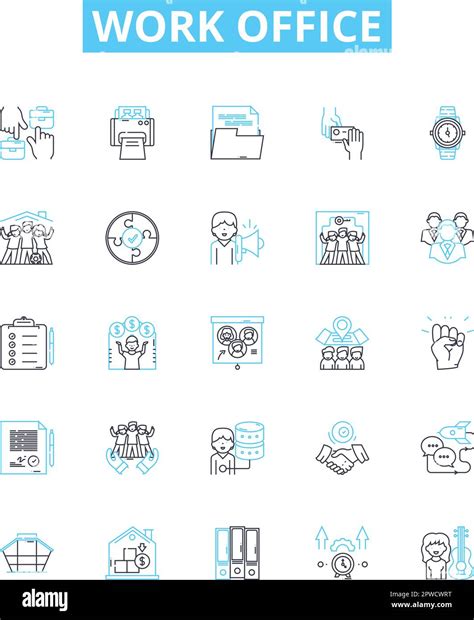 Work Office Vector Line Icons Set Workplace Desk Office Computer