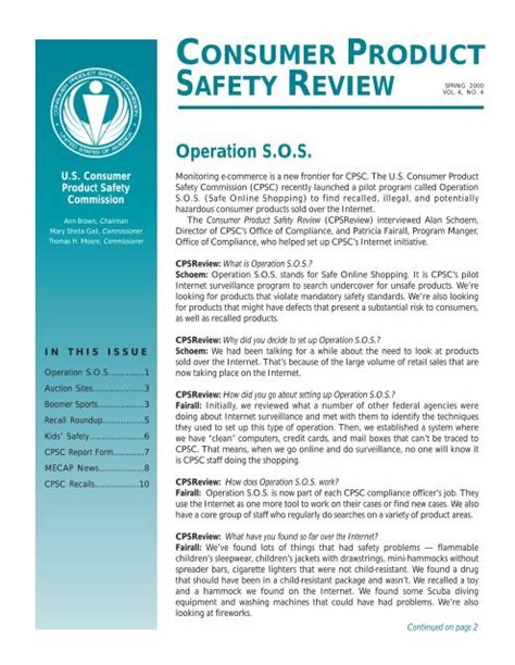 Consumer Product Safety Review Spring 2000 Cpsc