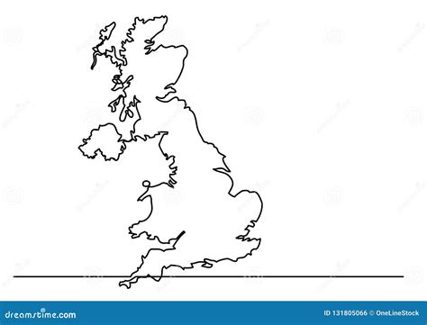 Continuous Line Drawing Map Of Great Britain Stock Vector