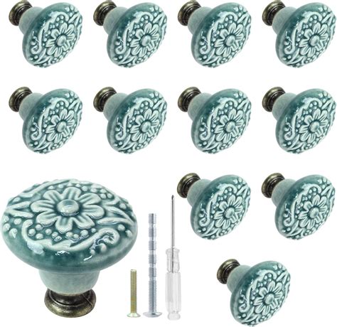 Biaungdo 12 Pcs Green Ceramic Kitchen Cabinet Knobs Retro Ceramic Dresser Knobs Vintage Round