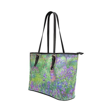 Claude Monet Iris Garden Giverny Floral Leather Tote Bagsmall Model