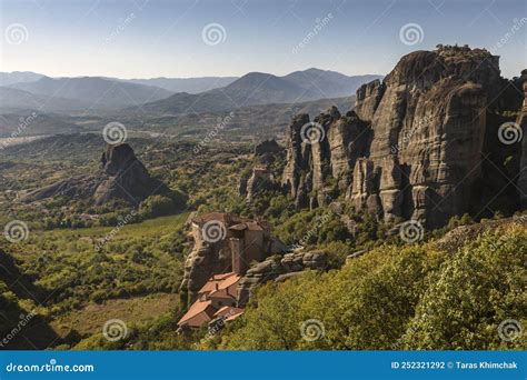 The Monastery Of Rousanou Located On The Rocks Of Meteora In Greece