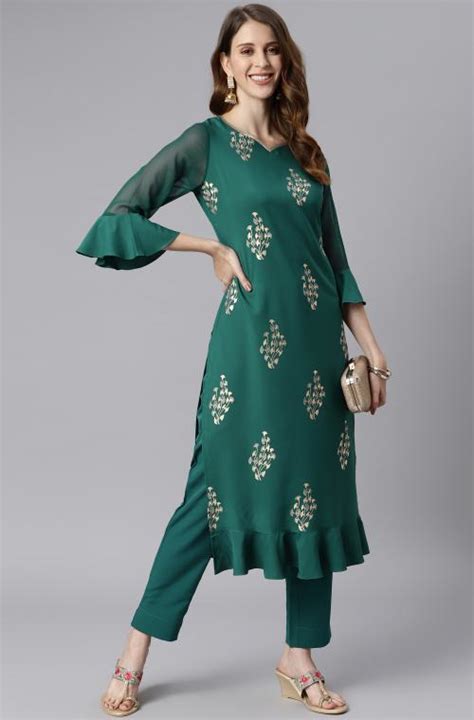 Buy Janasya Women S Teal Green Poly Crepe Kurta Online At Best Prices