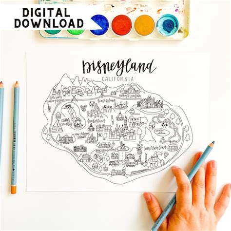 Disneyland Map Coloring Page DIGITAL DOWNLOAD Disneyland - Etsy