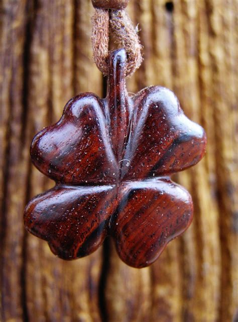 Carved Four Leaf Clover Koa Wood 1 14 X 1 38 Pendent Necklace