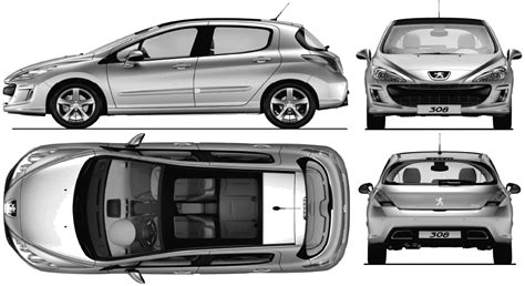 2009 Peugeot 308 5 Door Hatchback Blueprints Free Outlines