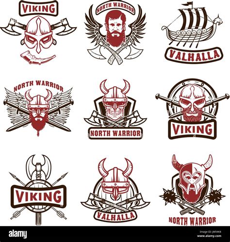 Set Of Vintage Viking Labels Viking Warrior In Horned Helmet With