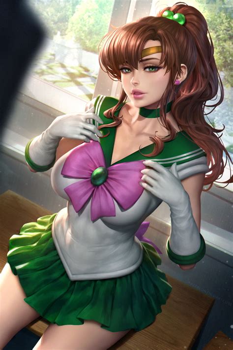 Green Eyes Sitting Sailor Uniform NeoArtCorE Artist Desk Looking At Viewer Brunette