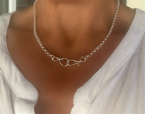 Sterling Silver Rolo Rollo Necklace Front Clasp Closure Etsy