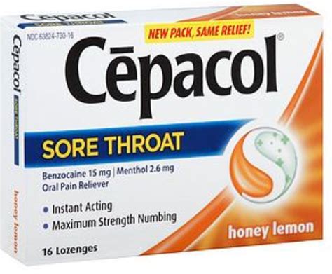 Cepacol Sore Throat Lozenges Honey Lemon 16 Ea Pack Of 4