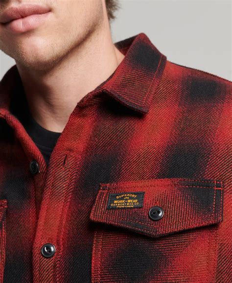 Men S Sherpa Lined Miller Wool Overshirt In Redwood Check Superdry Uk