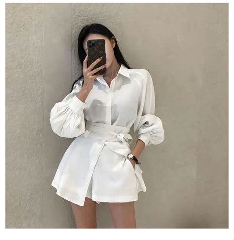 Happo Set Long Sleeve Sashed Mini Shirtdress Wide Leg Shorts