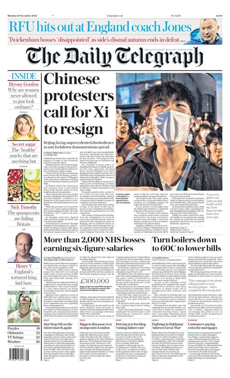 Daily Telegraph Front Page 28th Of November 2022 Tomorrow S Papers Today