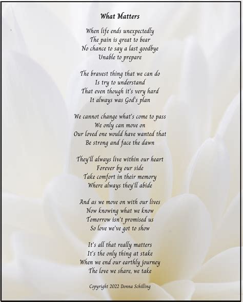 What Matters Sympathy Poem Remembrance Or Funeral Poem Etsy UK