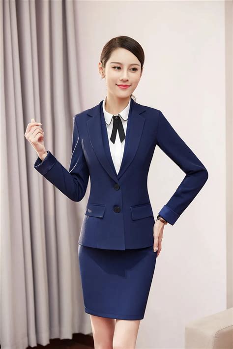 Formal Navy Blue Waistcoat Women Business Suits Piece Skirt And Top