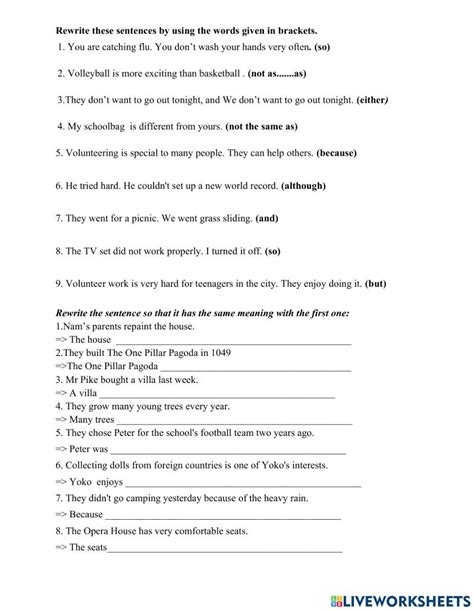 G7 Rewrite Sentences Worksheet Live Worksheets