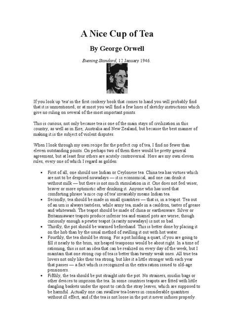 A Nice Cup Of Tea By George Orwell Pdf Tea Taste