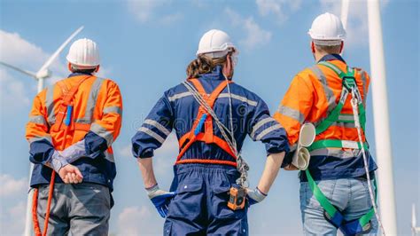 Professional Engineer Technician Working Outdoor At Wind Turbine Field