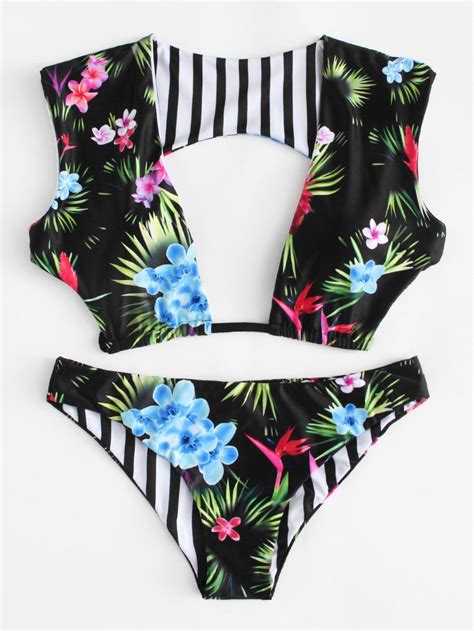 Flower Print Plunge Neck Bikini Set Artofit