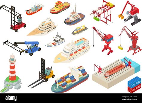 Marine Port Icons Set Isometric Set Of Marine Port Vector Icons For