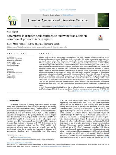 (PDF) Uttarabasti in bladder neck contracture following transurethral resection of prostate: A ...