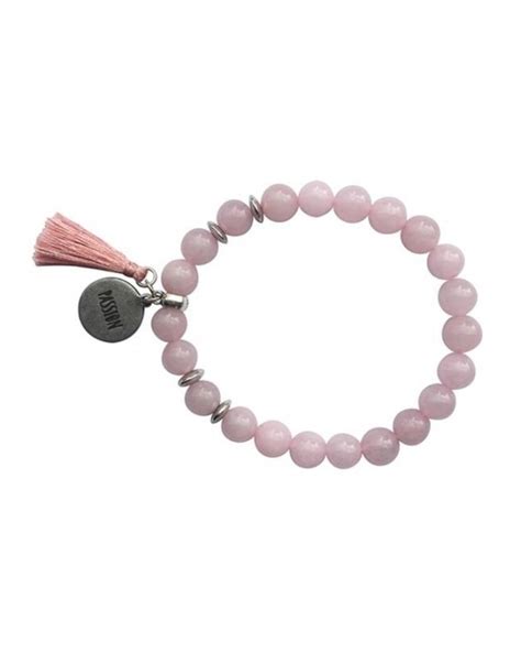 Bracelet Quartz Rose Perles Rondes Mm Pompon Breloque