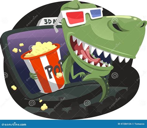 3d Dinosaur Jumping Out Of Screen In Movie Theater Stock Illustration