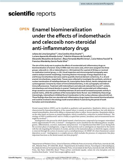 PDF Enamel Biomineralization Under The Effects Of Indomethacin And