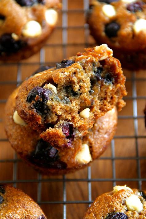 Flourless White Chocolate Blueberry Muffins Running With Spoons