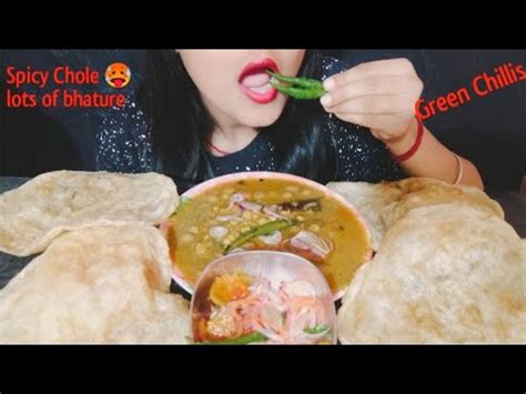 Eating Unlimited Chole Bhature Salad Achar Green Chillies ASMR