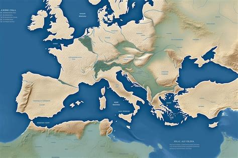 Um Mapa Da Europa Mostrando A Gua No Meio Foto Premium