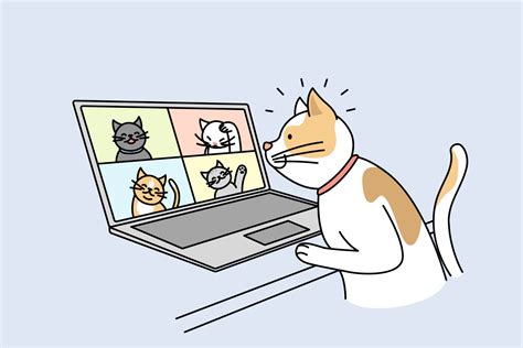 Cute Cat Talk On Video Call With Cats On Computer Pet Have Webcam