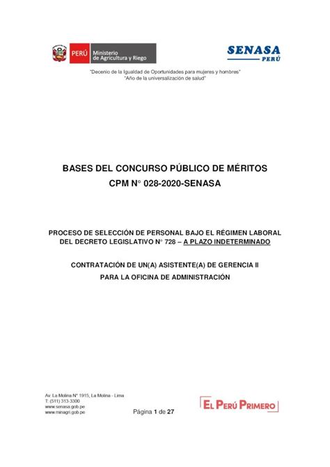 PDF BASES DEL CONCURSO PÚBLICO DE MÉRITOS CPM N 028 2020 El