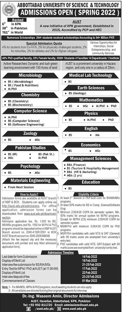 AUST Announces Master S MA MSc Admission 2024 Online