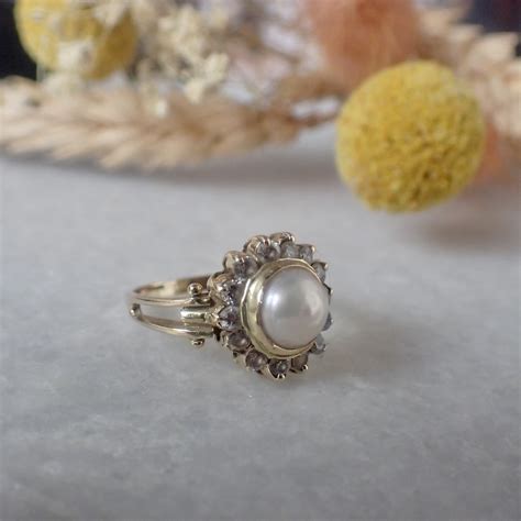 Vintage Gouden Entourage Ring Met Parel En Zirconia Juwelen Van Toen