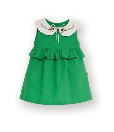 Vestido Infantil Dália Verde Linho Misto Sustentável Acompanha gola