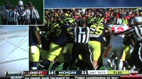 Ohio State Michigan Fight 2013 Hall Flips Off Fans Rivalry Goes Bad