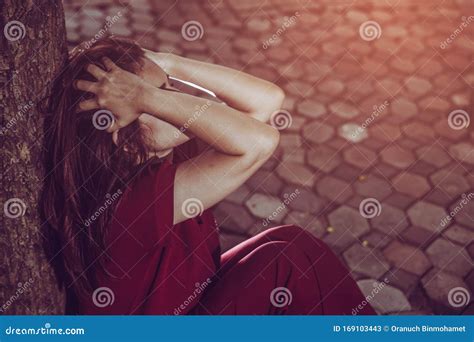 Sad Woman Hug Her Knee And Cry Stock Image Image Of Expression