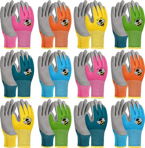 12 Pairs Kids Gardening Gloves Children Yard Work Glove Rubber Coated