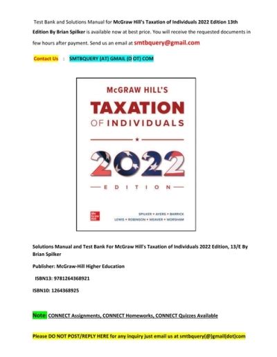 Test Bank Solutions For Mcgraw Hill S Taxation Of Individuals