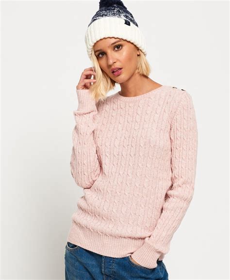 Womens Croyde Cable Knit Jumper In Pink Twist Superdry Uk